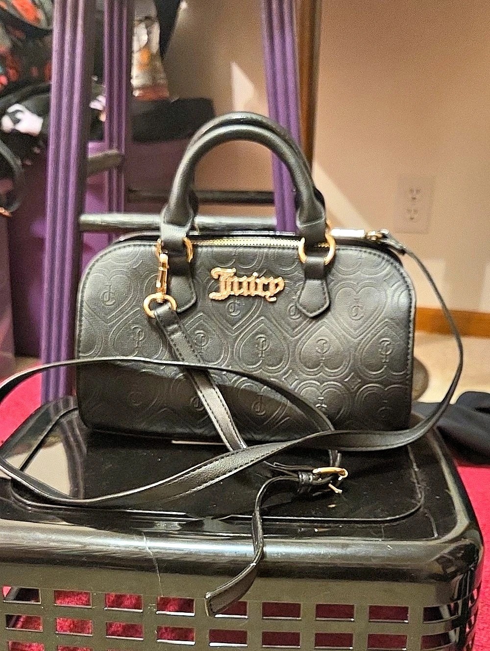 Juicy Couture Black Embossed Heart Satchel